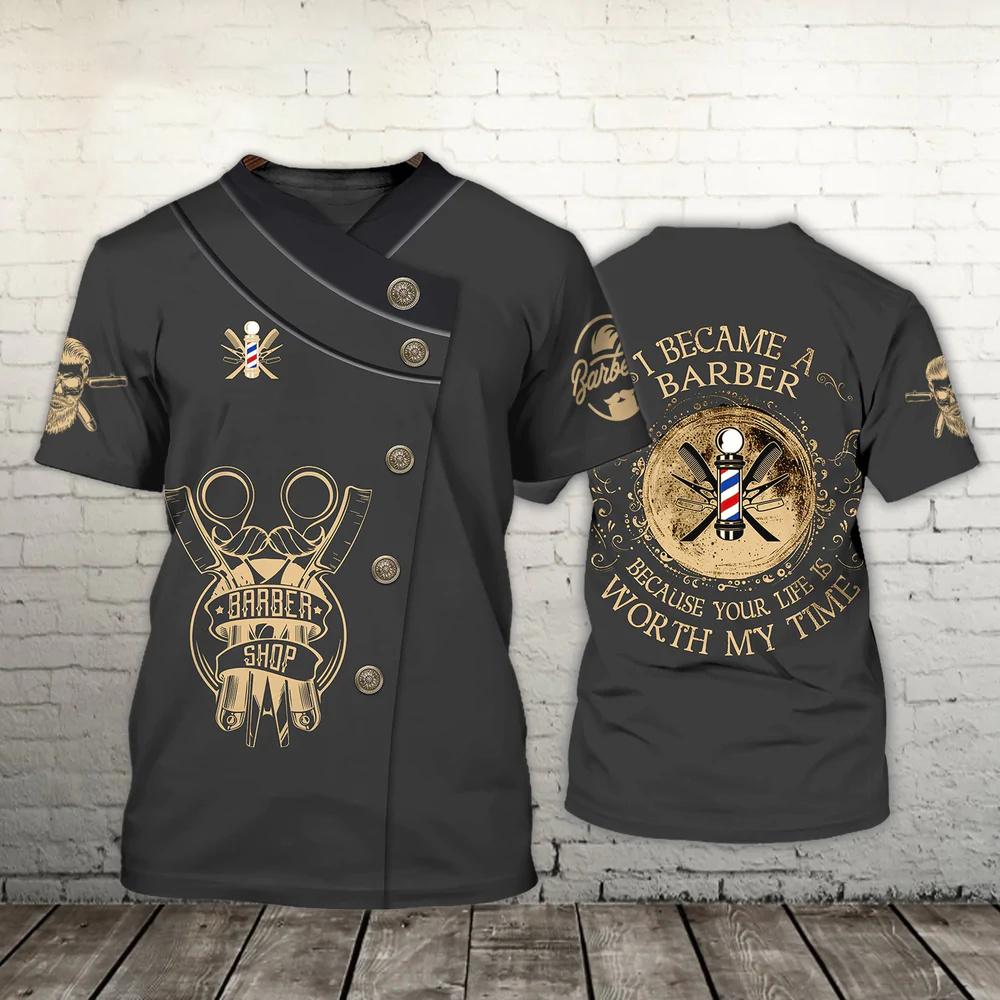 Barber Shop Shirts Men T Shirts 3D Printing Custom Man's Clothing O Neck Oversized Casual Short Sleeve Tops Cool Punk Streetwear