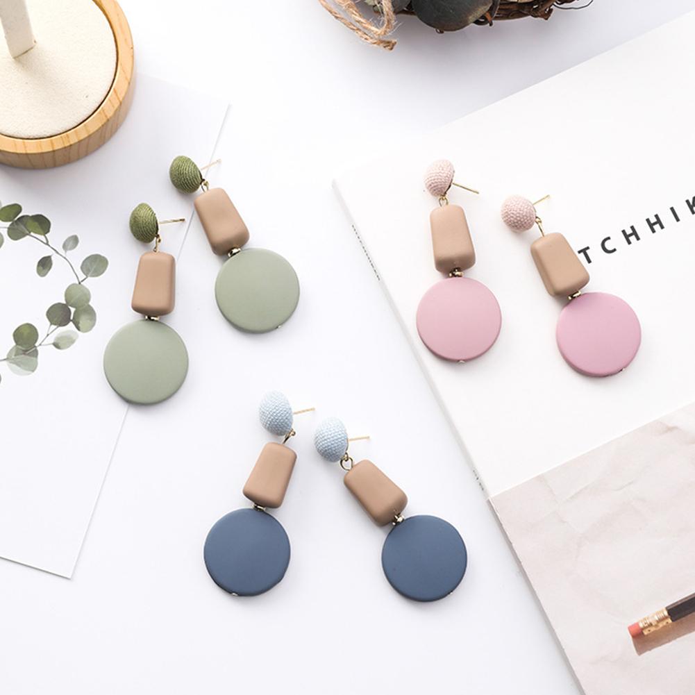 Women Sweet Temperament Geometric Irregular Cube Buttons Long Style Earrings