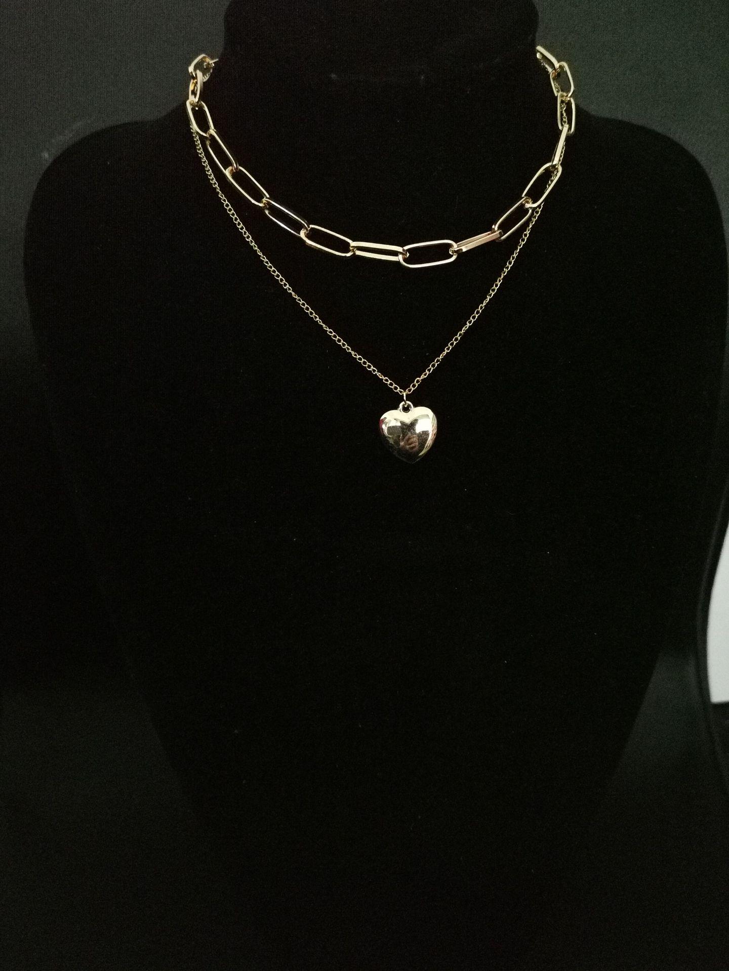 

Европейско-американский ретро Love Heart Harajuku Disco Metal Double ожерелье для женщин