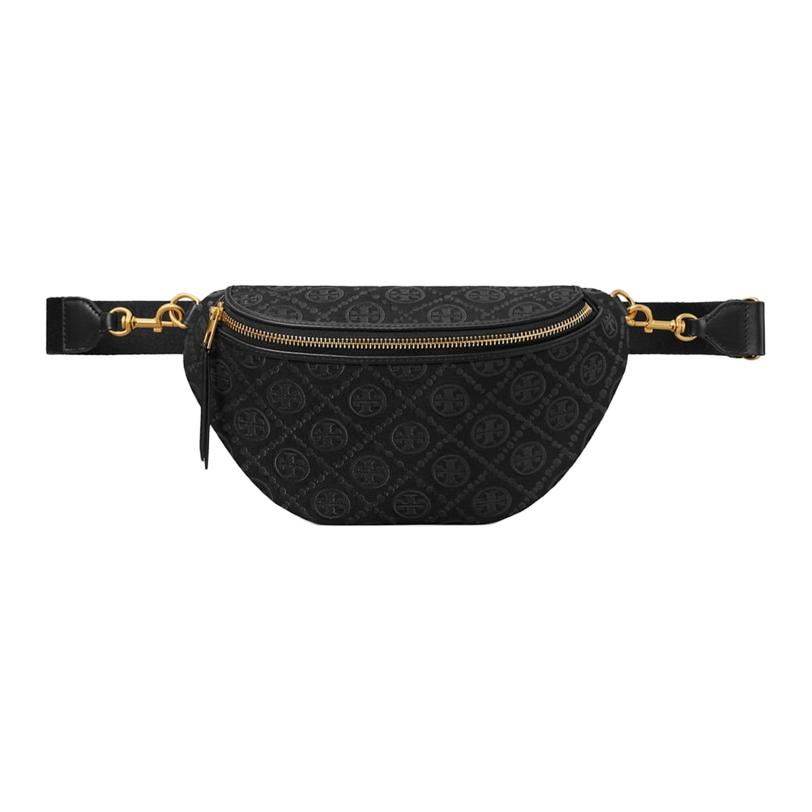 

Tory Burch T Monogram Embossed Classic Logo Pattern Zipper Closure Leather Waist Bag Women Waist Bag Black 165494-001 Basic Set (Bag+Dust Bag)