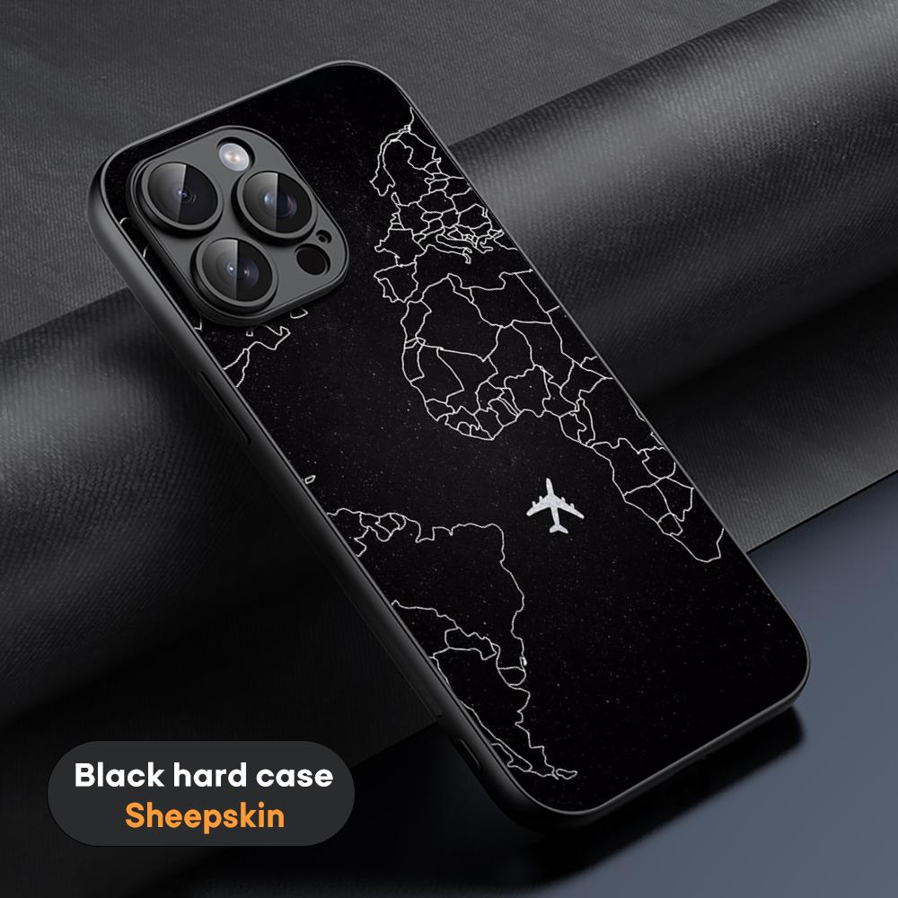 Travel Inspired Plane Patten Design Phone Case For iPhone 16 15 14 13 12 11 Plus Pro Max Limited Black Hard Case Sheepskin