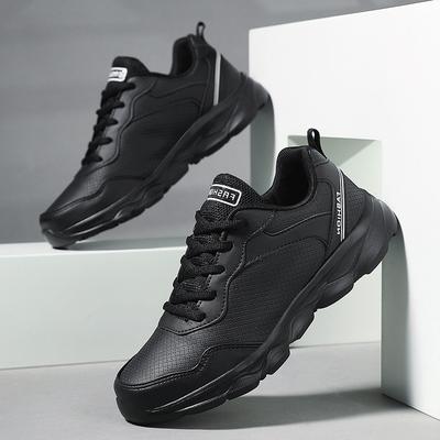 Schwarze Sneaker mit weicher Sohle Frühling und Herbst Leder wasserdicht, leichte und rutschfeste Schuhe Freizeit Laufschuhe Reiseschuhe