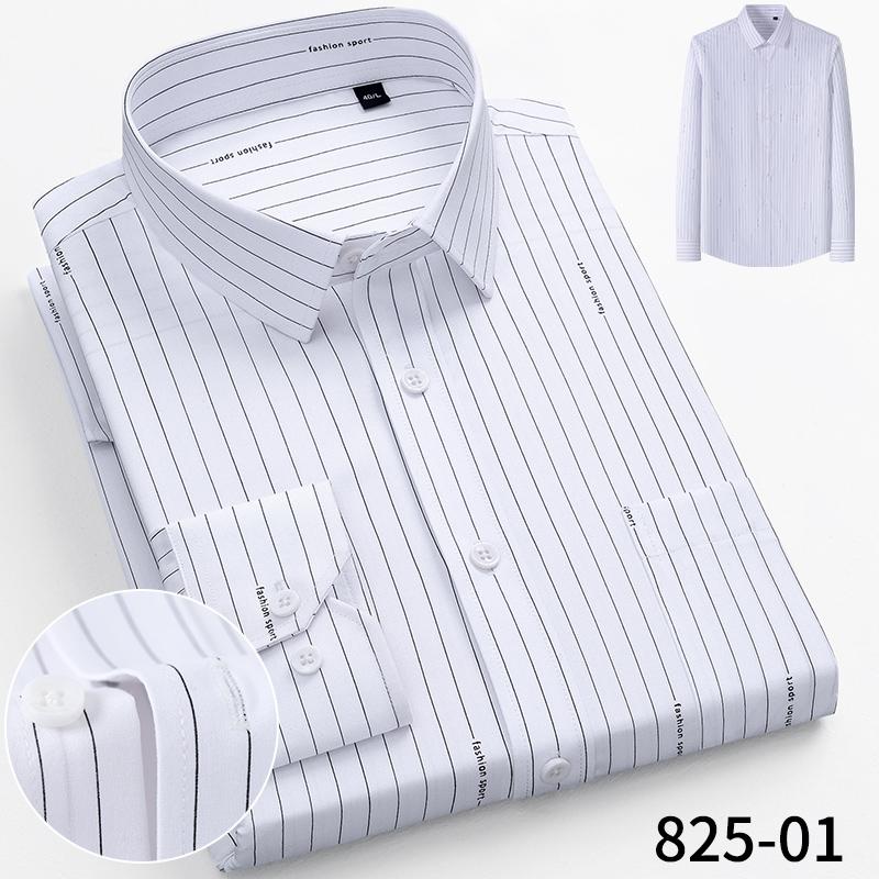 Men's Bamboo Fiber Long Sleeved Wrinkle-Free Comfortable Breathable Fit Striped Solid Shirts Business Casual Blouses Plus Sized