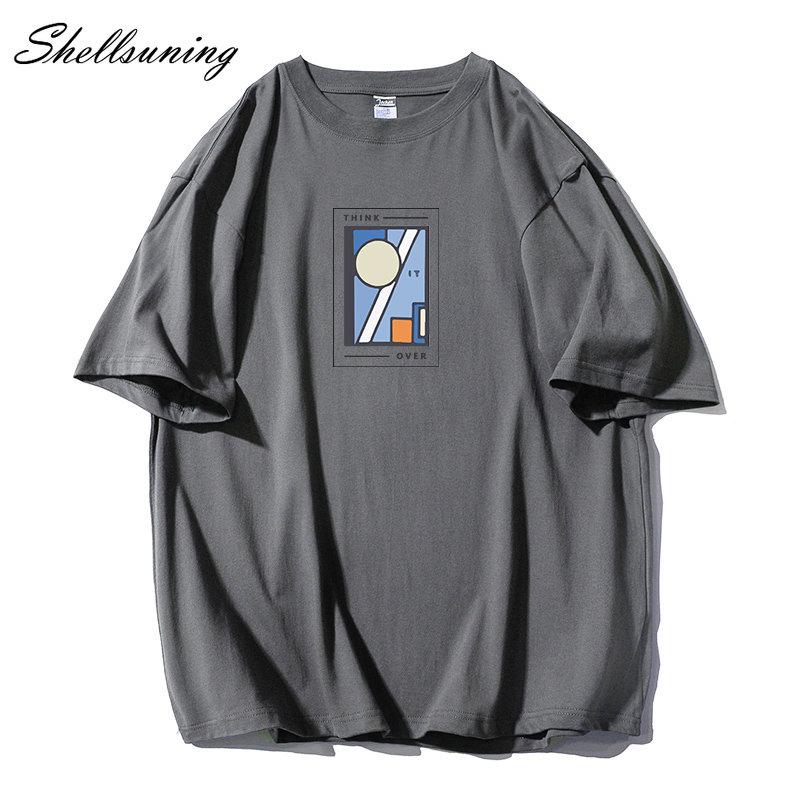 Shellsuning Oversized bavlněná trička s grafikou Muži Léto Měkké Trička s krátkým rukávem Dámská Móda Univerzální pulovry Dámské