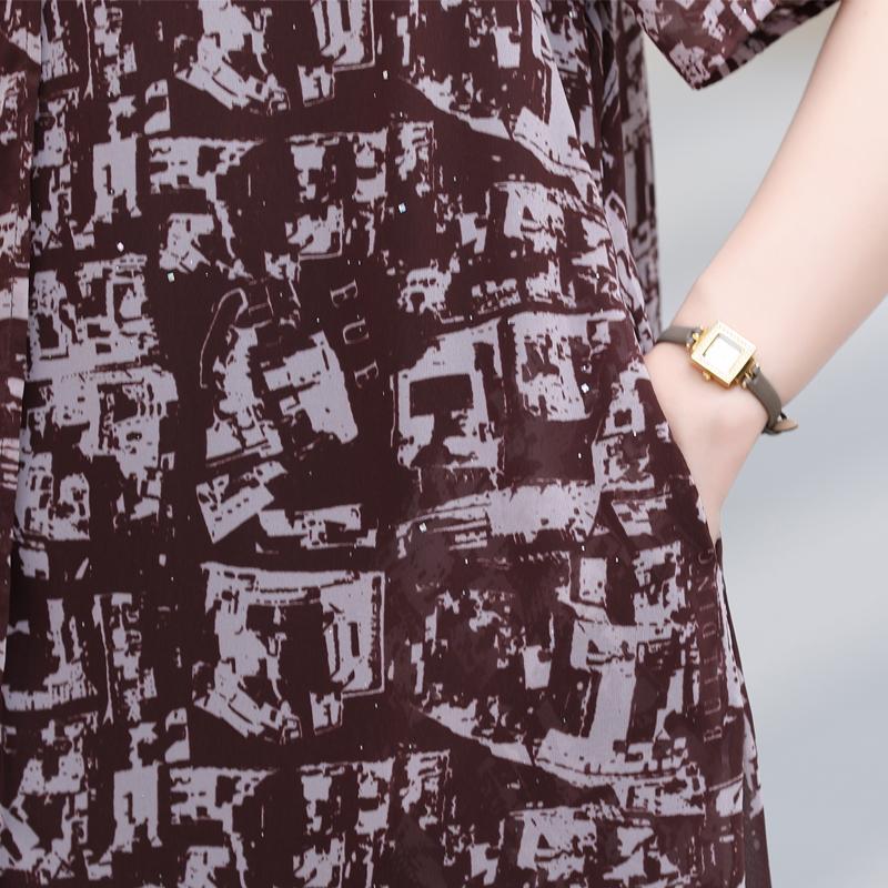 Women's Plus Size Printed Chiffon Dress, Double Layer Lined Loose Summer Maxi Dress (3XL-7XL)