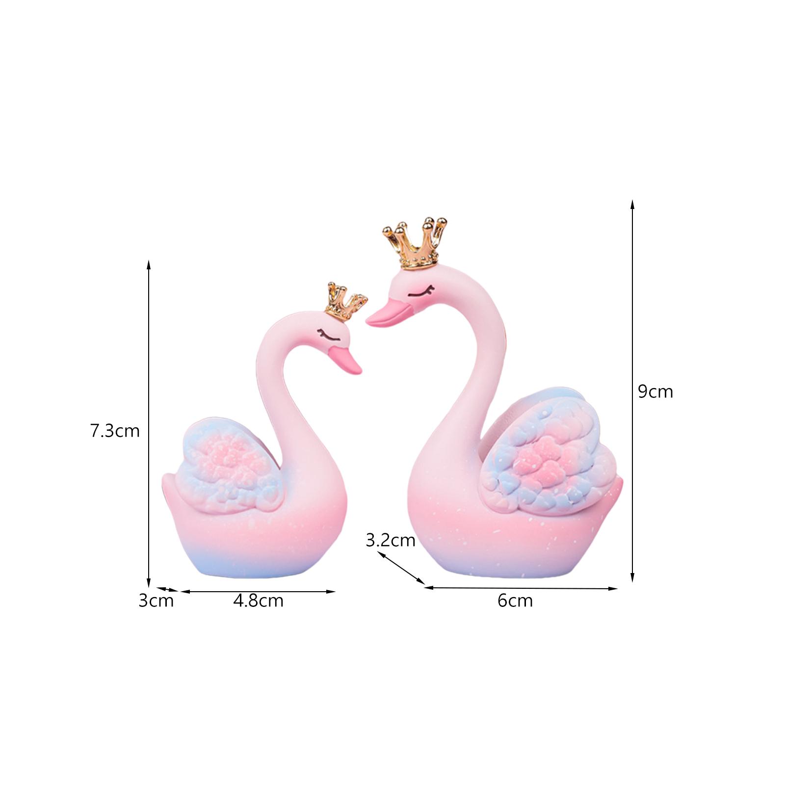 

2Pcs Mini Couple Swan Figurines Collectible Tabletop Ornament Animal Sculpture for Shelf Living Room Centerpiece Office Desk розовый