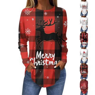 Women's Loose Round Neck Print Long Sleeve T-Shirt Top Pullover