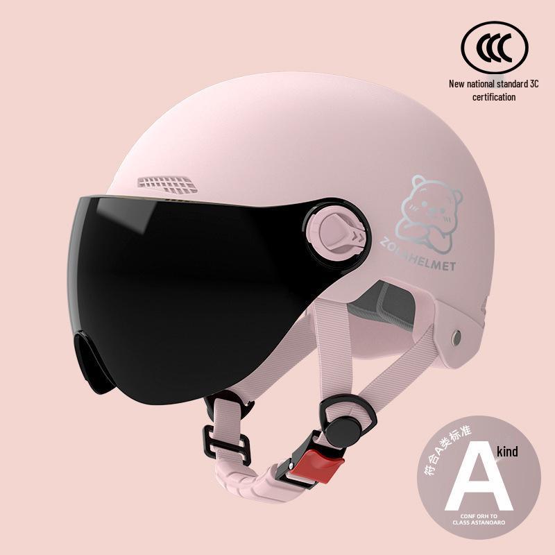 Women's Bear Head Electric Scooter Half Helmet with Sun and Ear Protection, Lightweight, Ventilated, and Warm for Winter.