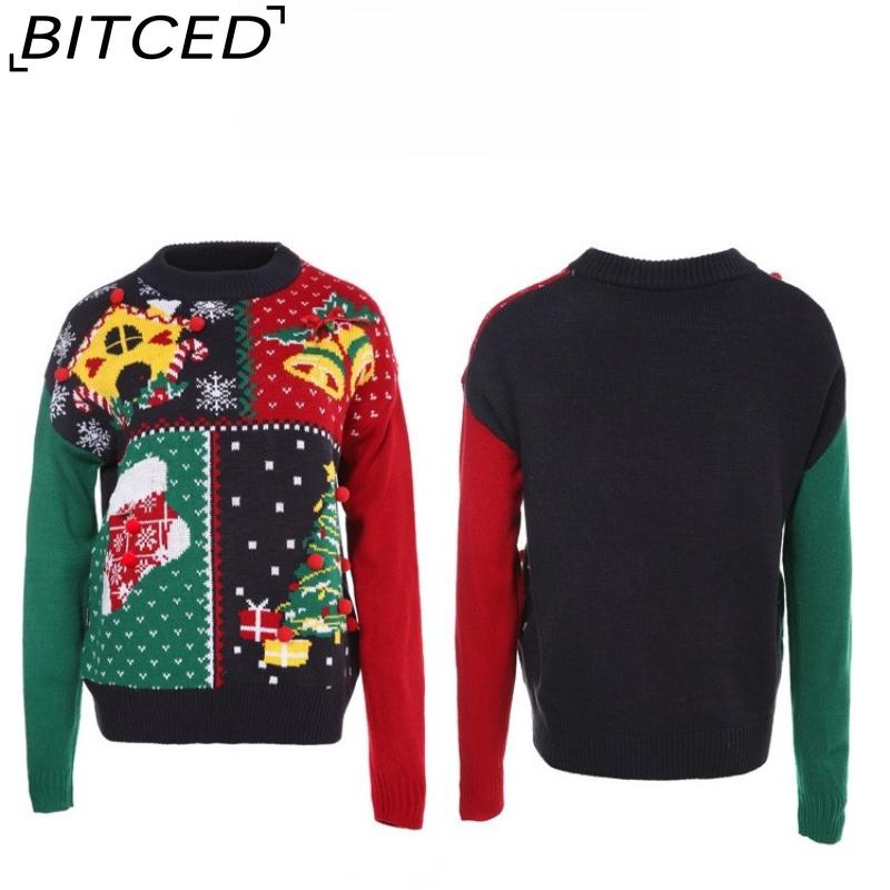 BITCED Women's Snowflake Christmas Jumper Christmas Tree Pullover Knit Sweater Festive Attire