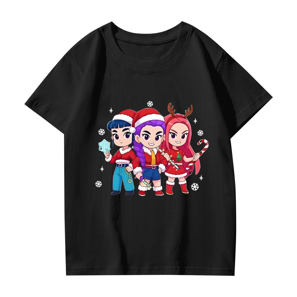 Girls' Round Neck Short Sleeves Christmas Witch  Group Print Casual Short Sleeves