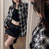 Women's Autumn/Winter Plaid Jacket - Korean Style Slimming Loose Fit POLO Collar Long Sleeve Shirt