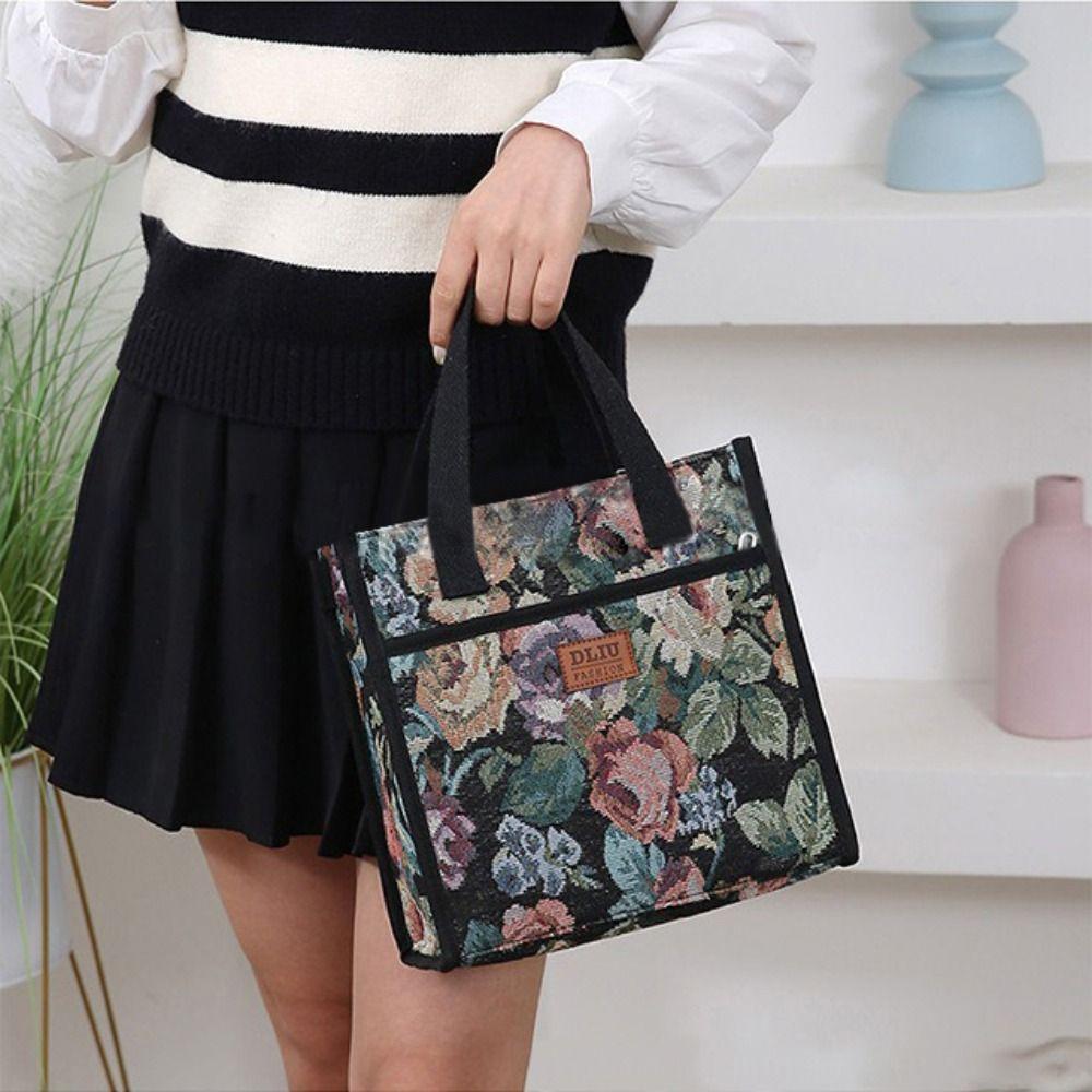New Thickened Floral Print Lunch Bag Thermal Waterproof Insulation Bag Large Capacity Portable Handbag