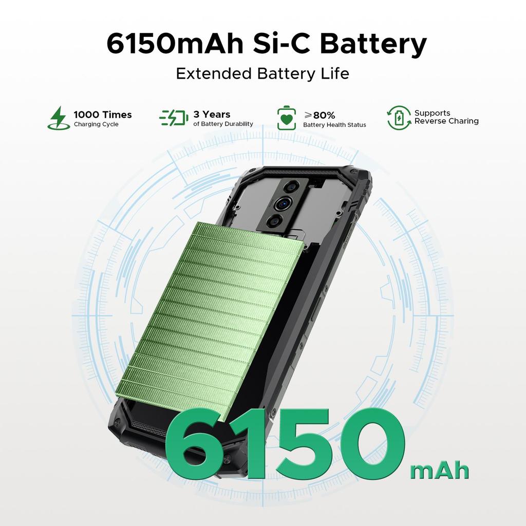 DOOGEE Blade 10 Energy Rugged Smartphone, 6150mAh Battery Android 15 Phone with 24GB RAM+128GB ROM, 6.56 inch 90Hz
