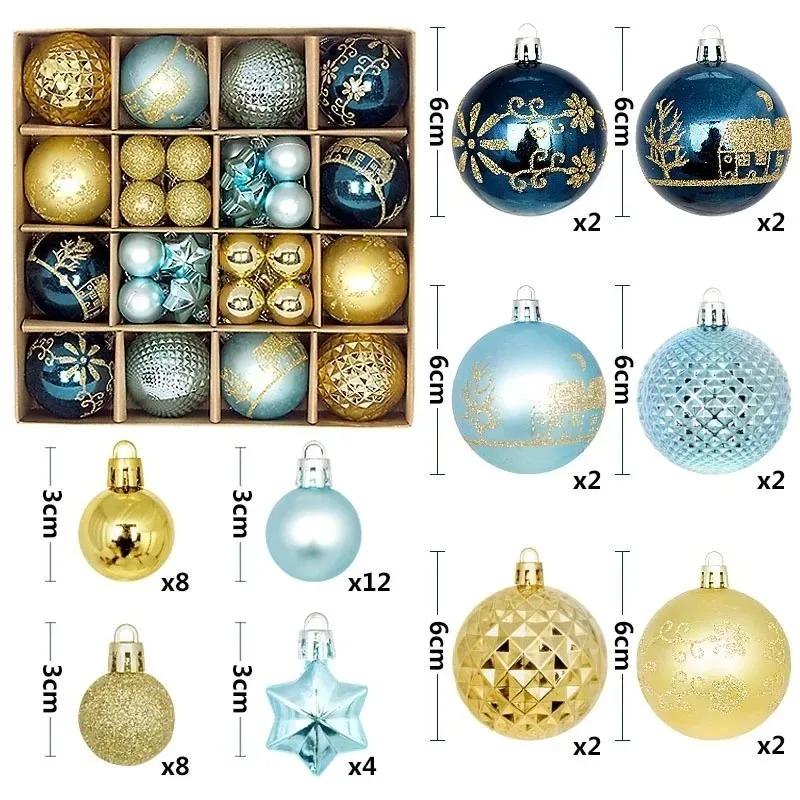 44Pcs Christmas Ball Ornaments 3-6cm shatterproof Christmas Hanging Ball Christmas Tree Decoration Home Party 2026 New Year Gift