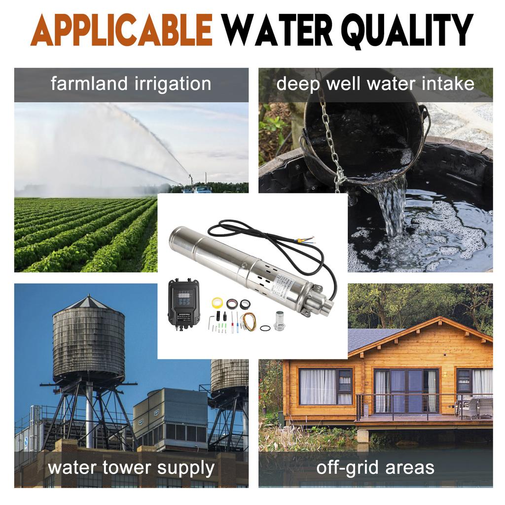 3" 48V 750W MPPT Screw Solar Bore Pump Submersible Deep Well Hole Steel  3" 48V 750W Deep Well Solar Submersible Bore Hole Water Pump Head 140M