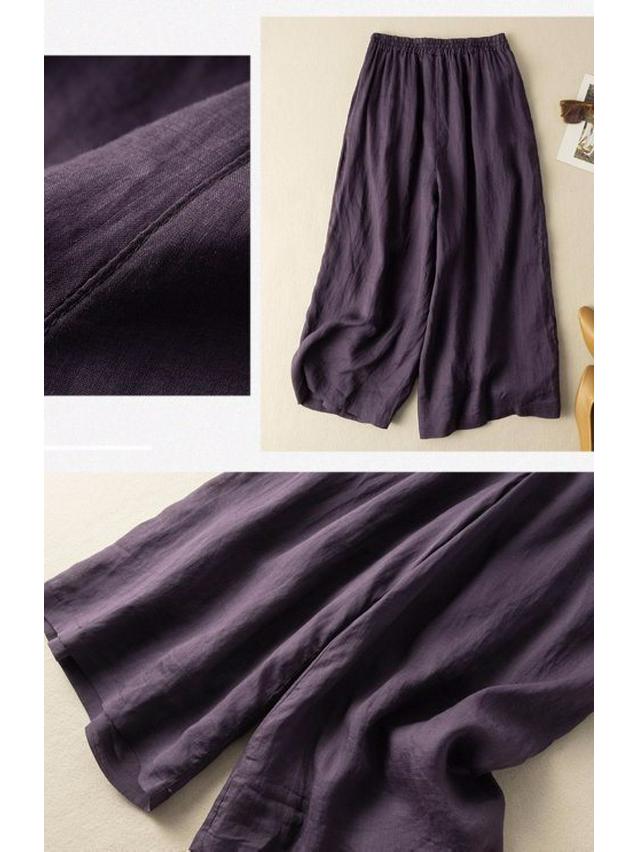 Drapey High-Waist Cotton Linen Culottes: Breathable, Wide-Leg Summer Pants for Women