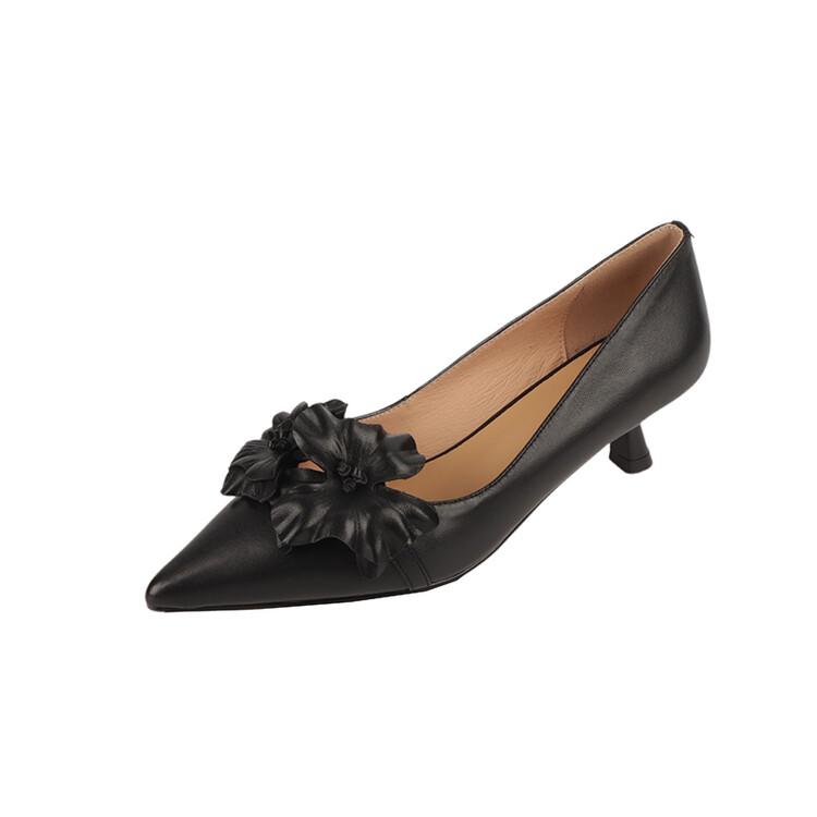 

Fashion New Spring Sheepskin Women Shoes Shallow Flower Pointed Toe Women Pumps Shoes for Women Zapatos De Mujer Ladies Shoes Stiletto 34 чёрный