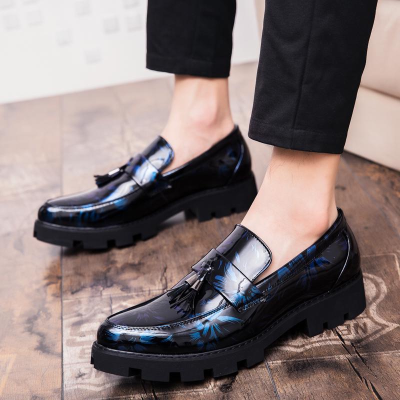 Fashion Thick Soled Men's Leather Shoes Leisure and Business Style Dress Up Party Work and Office Loafer Tassels