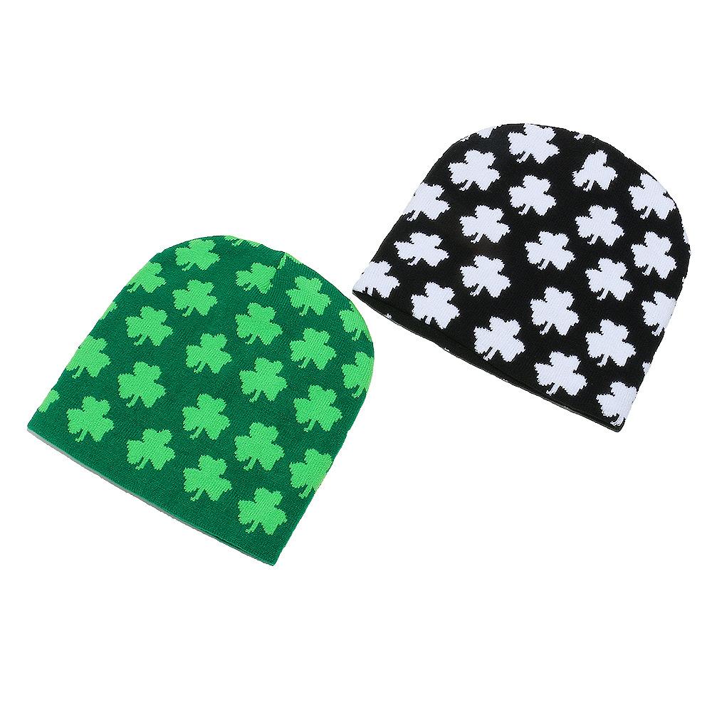 St. Patrick's Irish Holiday Warm Wool Hat Pullover Hat Clover Jacquard Knitted Hat