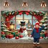 Festive Banner Gold Ornament Winter Backdrop Christmas Decor Banner Snowman Design Holiday Display For Holiday Gathering Xmas