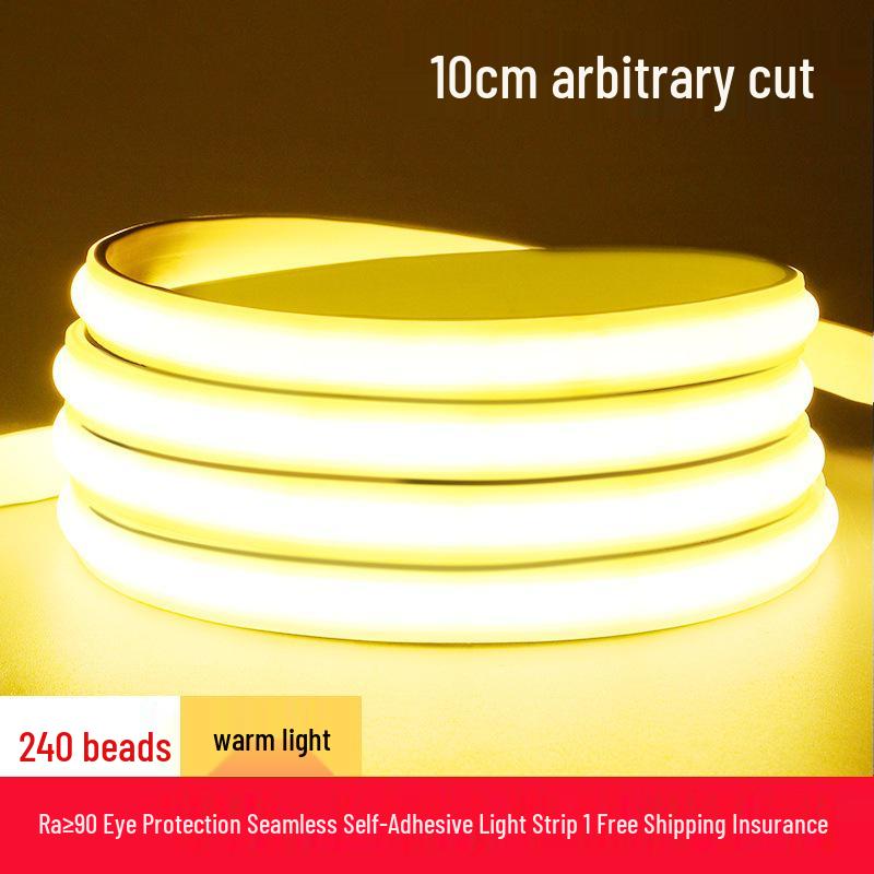 High Voltage 220V COB LED Strip Light: Super Bright, Waterproof, Self-Adhesive, Silicone-Coated for Home & Outdoor Use