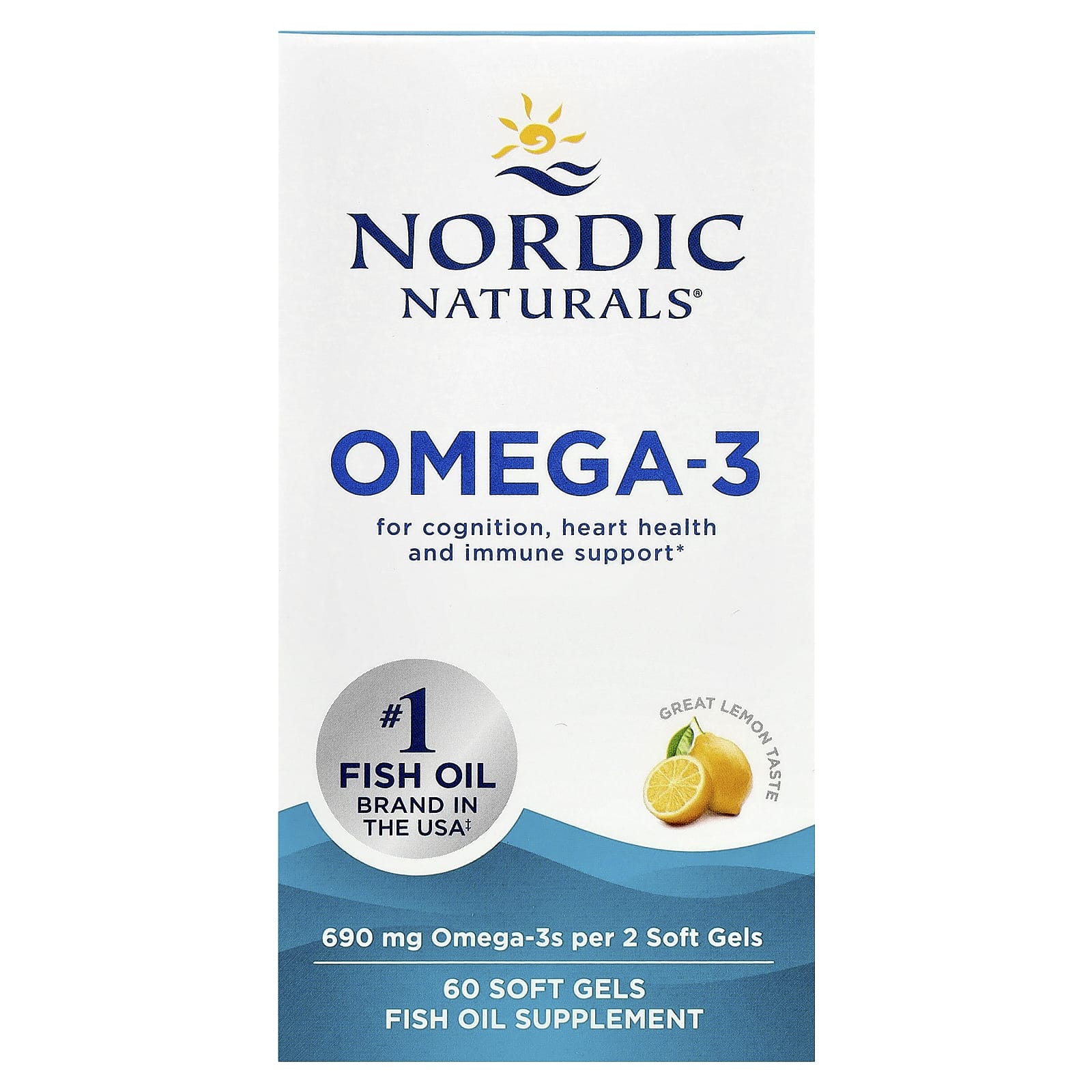 

Omega 3, Lemon, 690Mg, 60 Softgels (345Mg per softgel)