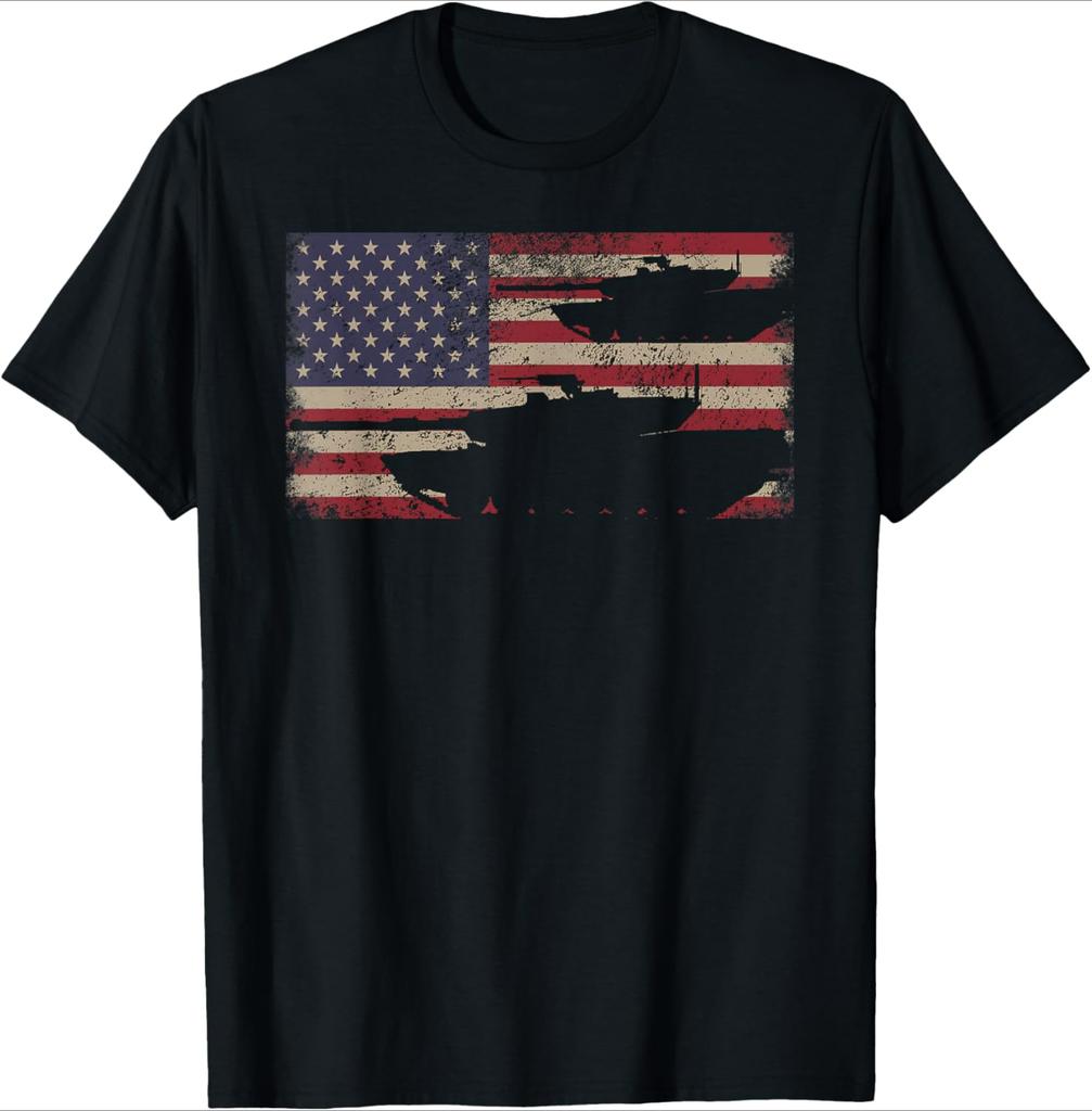 M1 Abrams Battle Tank USA American Flag Design 100 Cotton Summer Short Sleeve Oneck Casual Printed Mens Tshirt