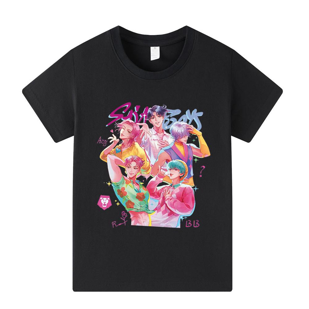 A1207 Kids Boys Girls Sajaboys Kpop Rumi Zoey Mira Print Short Sleeves T-shirt