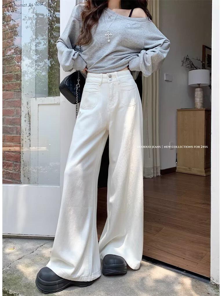 Women's Autumn Retro High-Waisted Wide-Leg Double-Button Jeans