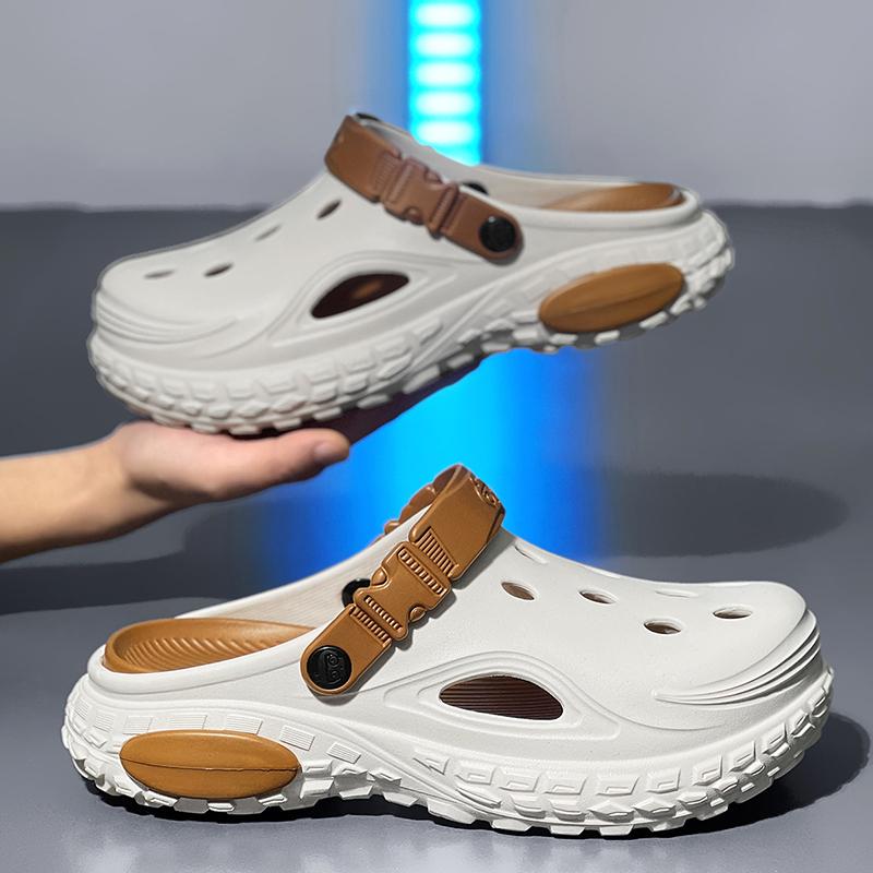 Mens Slide Shoes Pu Hole Mens Mules Anti-Skid Slide Shoes Thick Soft Platform Slide Stylish Plush Comfort Mens Sandal Shoes Summertime Shoes