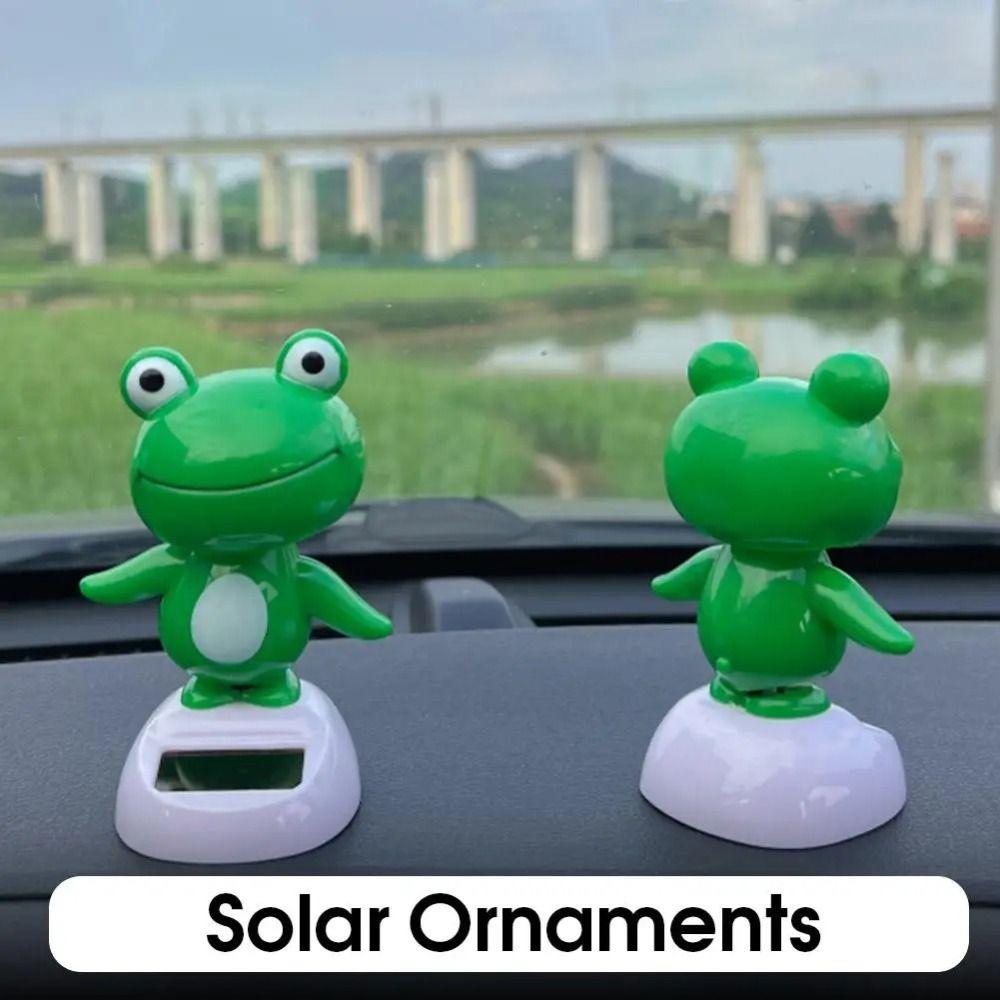 1Pcs Cute Dashboard Ornament Solar Powered Animal Frog Accessories Bobble Head Frog  Auto Interior