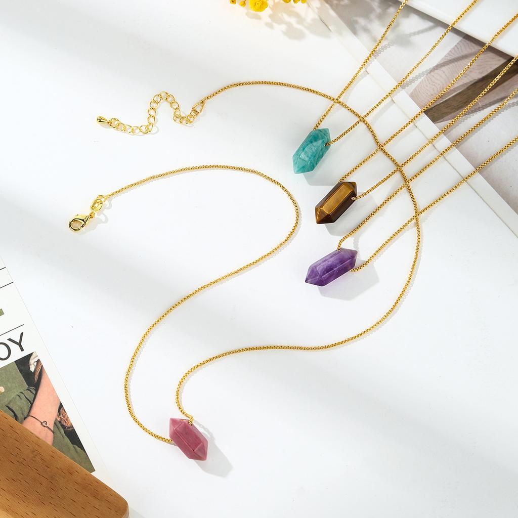 Natural Crystal Pendant, Amethyst, Lapis Lazuli, Necklace, Double Pointed Pillar, Jewelry