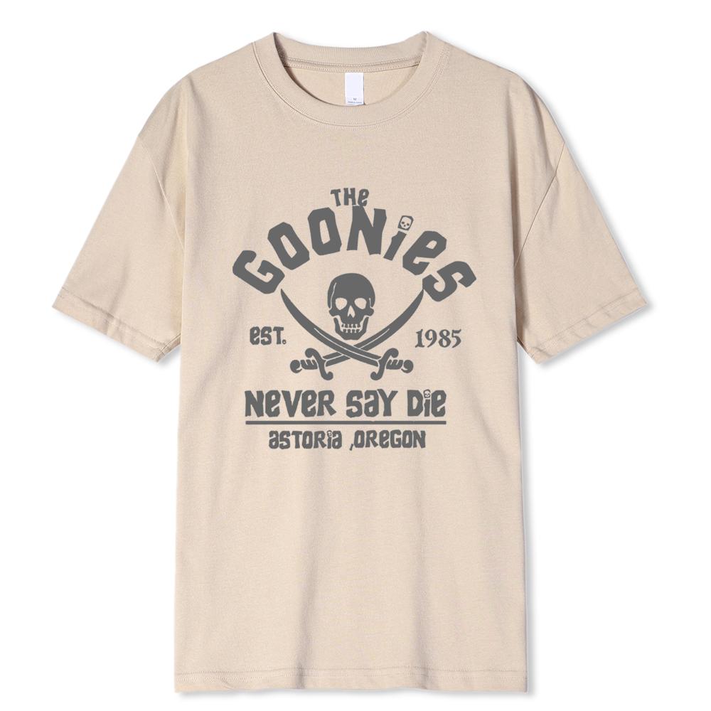 Herren-T-Shirt „The Goonies Never Say Die“ aus Baumwolle, lustige kurzärmelige T-Shirts mit Rundhalsausschnitt, T-Shirts für Erwachsene, übergroß, atmungsaktiv