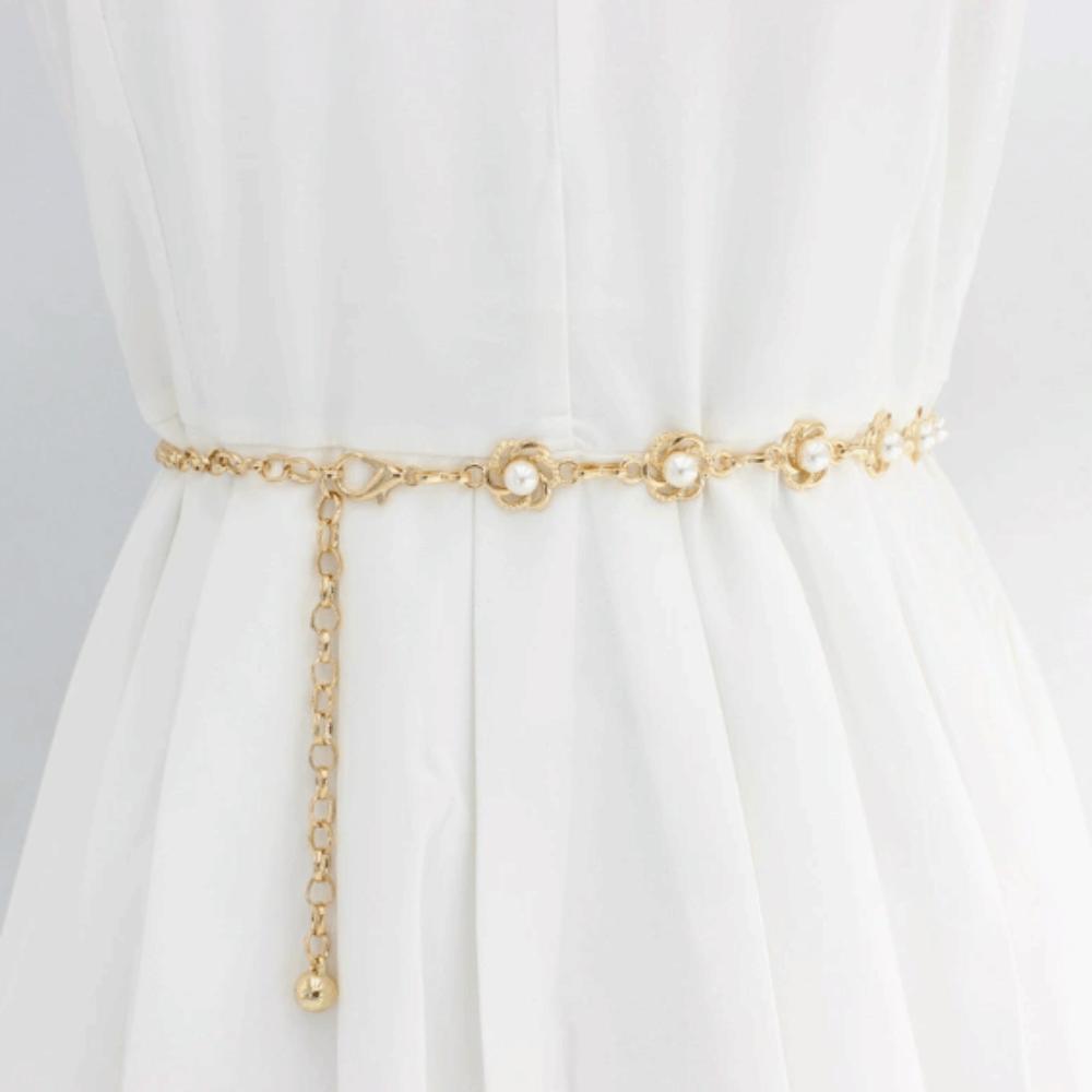 Multilayer Beaded Waist Chain for Dress Boho Body Jewelry Pearl Thin Waist Chain Waist Accessories Elegant Floral Belly Chain