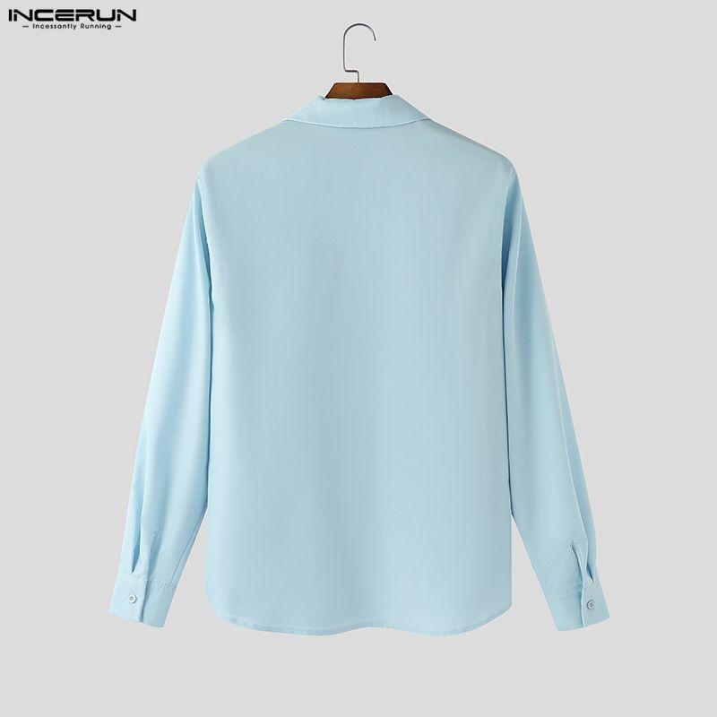 INCERUN Herren V-Ausschnitt Knöpfe Lässig Langarm Hemden