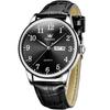 Stylish Men's Black Quartz Watch, OLEVS Black Analog Watch with Large Dial and Leather Strap, Waterproof, Business Watch with Date Display, Day of the