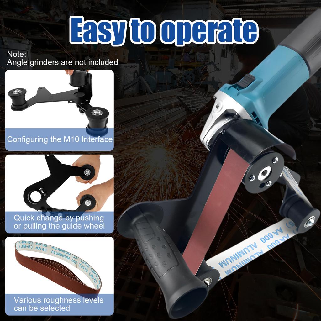 Belt Sander Adapter for Angle Grinder M10 Pipe Tube Sanding Attachment with 5/8-11" Imperial Thread  Sanding Belts Rust Removal
