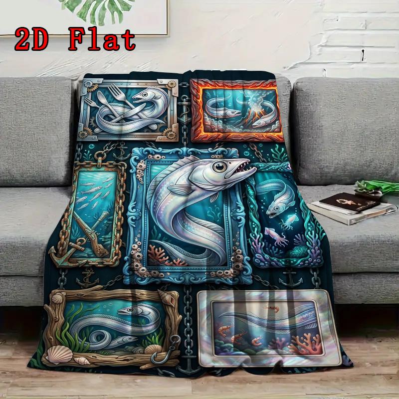 Marine Life 2D Flat Pattern Flannel Blanket, High quality All Seasons, Home Decor, Warmth and Comfort, Perfect for Christmas Gifts.