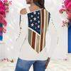 Women Plus Size Asymmetric Cutout Neck Cold Shoulder Long Sleeve Eagle Star Stripe Print Shirt