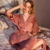 nightgown women's summer ice silk thin satin jacquard long retro sexy high-end spring and autumn bathrobe robe