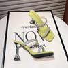 Summers Crystal Narrow Band Women Slippers Fashion Open Toe Ladies Elegant Party Dress High Heel Slides