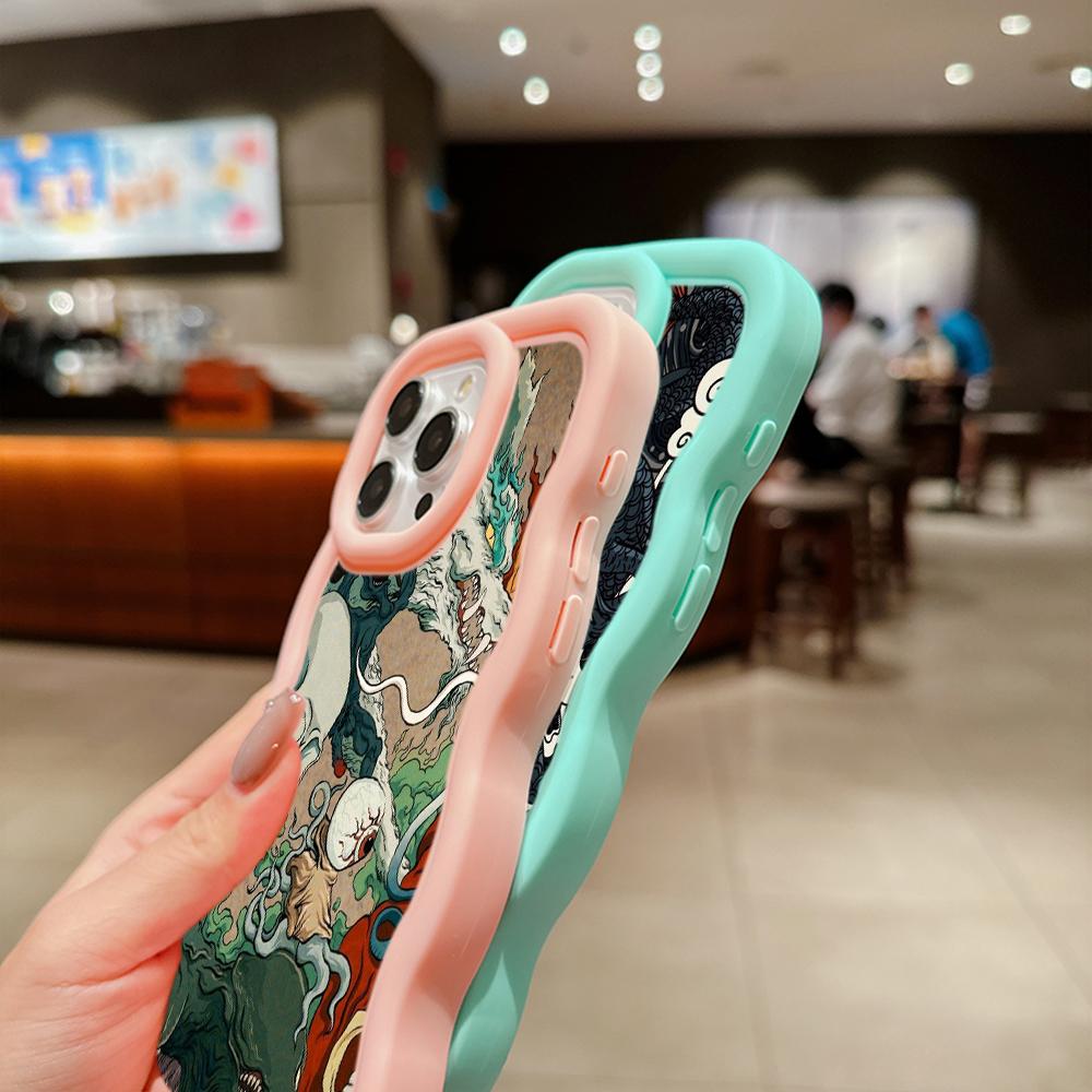 Macaron Big Wave Soft Phone Case für iPhone 11 12 13 14 15 Samsung A13 A14 A15 A23 A24 A25 A54 A55 Xiaomi Redmi Note 13 12C Cover A33 Drachendesign