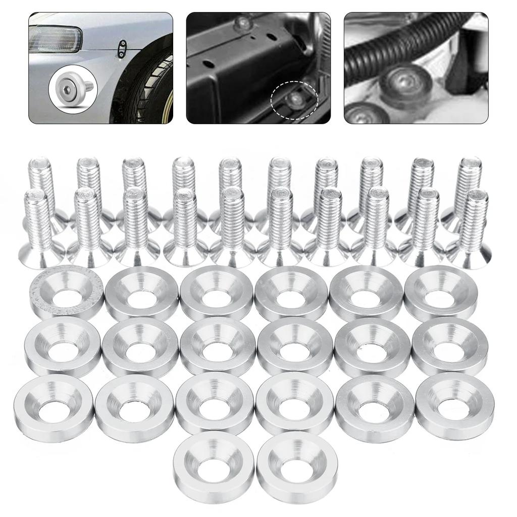 40pcs M6 Aluminum Hex Head Bolts & Fender Washer Screws - Universal Car Modification JDM Auto Bumper Engine Concave Fasteners