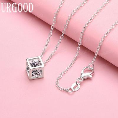 925 Sterlingsilber AAA Zirkon Quadrat Anhänger Halskette Mode Hochzeitsschmuck