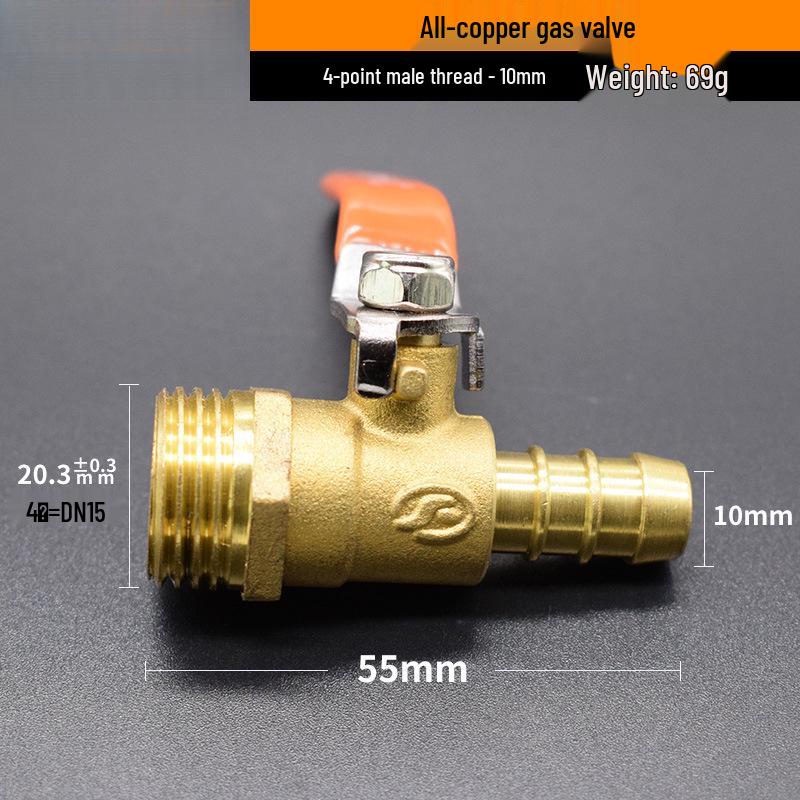 Copper/Gas Ball Valve with Hose Barb: 1/2", 3/8", 1/4" Plug, 8/10/12mm Drain Valve/Gas Nozzle.