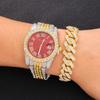 Iced Out red Color Watch Women's Luxury Rhinestone Cuban Chain Bracelet Watches Fashion Wrist Watch Hip Hop Jewelry new Men Gift