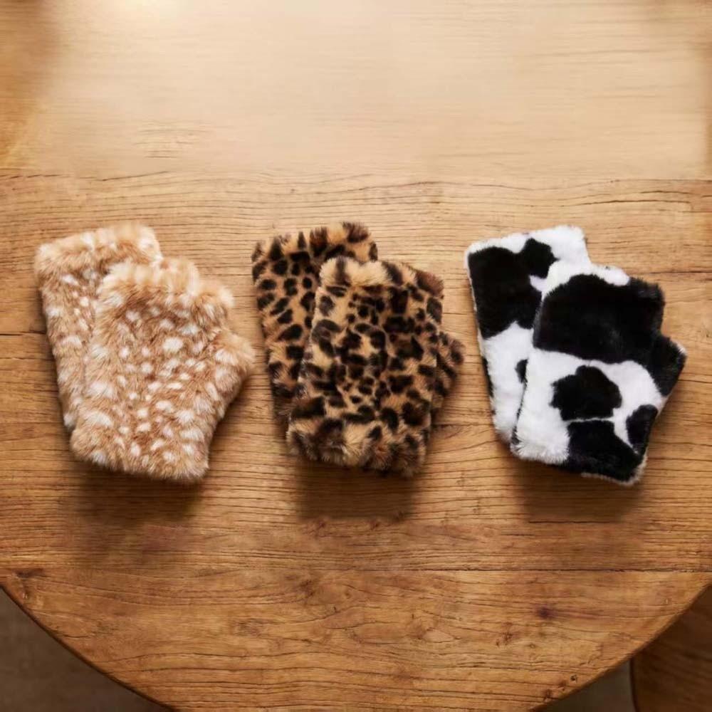 Elastic Cuff Half Finger Mittens Fleece Lined Plush Wrist Sleeve Fingerless Furry Gloves  Teens