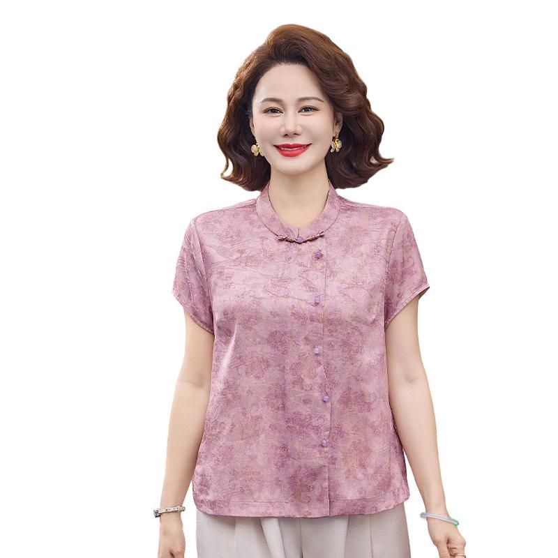 Summer 2026 Chinese-Style Chiffon Blouse for Middle-Aged Women