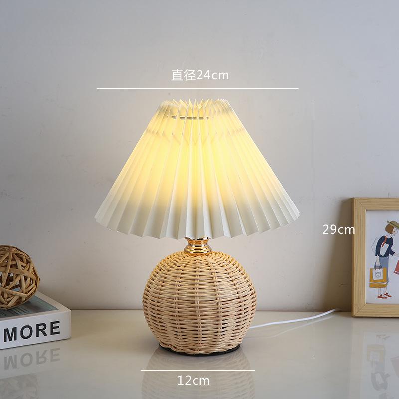 LED Stoff Plissee Lampenschirm Retro Rattan Streifen USB Schlafzimmer Nachttisch Lampe Schreibtisch Lampe Indoor Hause Dekoration Beleuchtung Leuchte