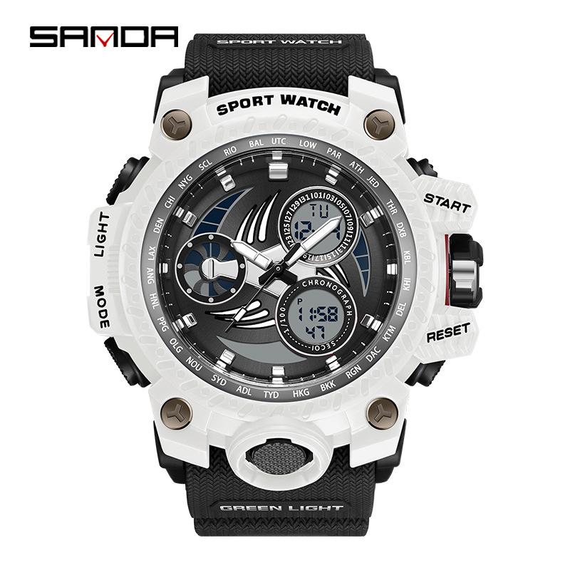 SANDA Men's Multi-function Dual Display Waterproof Sports Alarm Watch